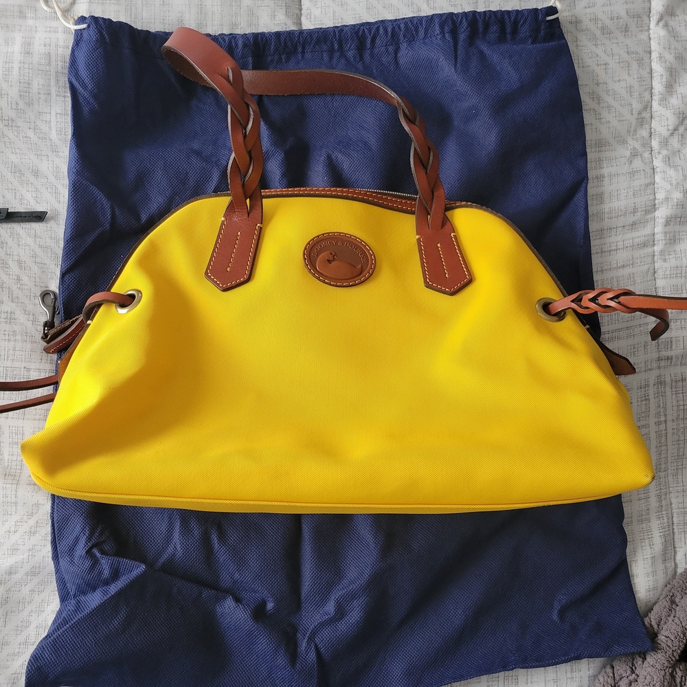 Dooney & Bourke Yellow Nylon Domed Satchel with Brown Accents